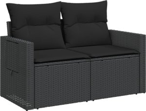 vidaXL Sofa ogrodowa z poduszkami, 2-osobowa, czarna, polirattan 4