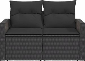 vidaXL Sofa ogrodowa z poduszkami, 2-osobowa, czarna, polirattan 5