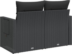 vidaXL Sofa ogrodowa z poduszkami, 2-osobowa, czarna, polirattan 7