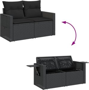 vidaXL Sofa ogrodowa z poduszkami, 2-osobowa, czarna, polirattan 8