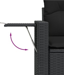 vidaXL Sofa ogrodowa z poduszkami, 2-osobowa, czarna, polirattan 9