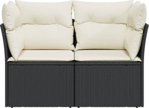 vidaXL Sofa ogrodowa z poduszkami, 2-osobowa, czarna, polirattan 4