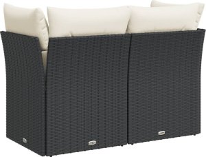 vidaXL Sofa ogrodowa z poduszkami, 2-osobowa, czarna, polirattan 6