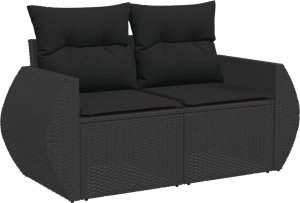 vidaXL Sofa ogrodowa z poduszkami, 2-osobowa, czarna, polirattan 2