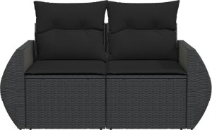 vidaXL Sofa ogrodowa z poduszkami, 2-osobowa, czarna, polirattan 4