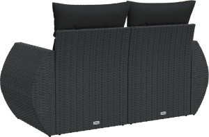 vidaXL Sofa ogrodowa z poduszkami, 2-osobowa, czarna, polirattan 6