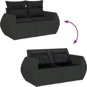 vidaXL Sofa ogrodowa z poduszkami, 2-osobowa, czarna, polirattan 7