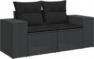 vidaXL Sofa ogrodowa z poduszkami, 2-osobowa, czarna, polirattan Lumarko! 1