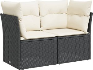 vidaXL Sofa ogrodowa z poduszkami, 2-osobowa, czarna, polirattan 2