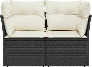 vidaXL Sofa ogrodowa z poduszkami, 2-osobowa, czarna, polirattan 4