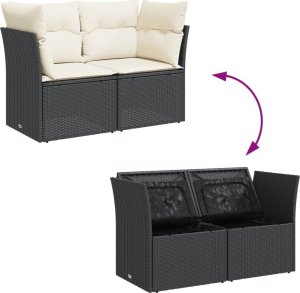 vidaXL Sofa ogrodowa z poduszkami, 2-osobowa, czarna, polirattan 7