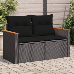 vidaXL Sofa ogrodowa z poduszkami, 2-osobowa, czarna, polirattan Lumarko! 1