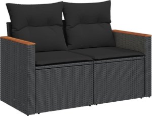 vidaXL Sofa ogrodowa z poduszkami, 2-osobowa, czarna, polirattan 2