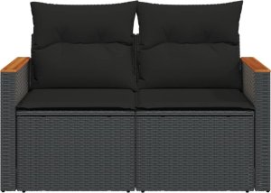 vidaXL Sofa ogrodowa z poduszkami, 2-osobowa, czarna, polirattan 4