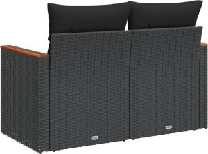 vidaXL Sofa ogrodowa z poduszkami, 2-osobowa, czarna, polirattan 6