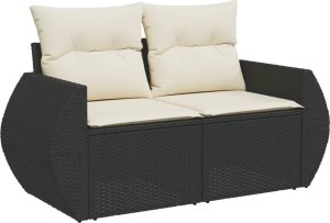 vidaXL Sofa ogrodowa z poduszkami, 2-osobowa, czarna, polirattan Lumarko! 1