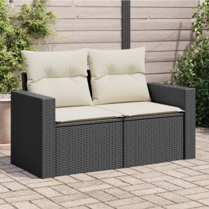 vidaXL Sofa ogrodowa z poduszkami, 2-osobowa, czarna, polirattan Lumarko! 1