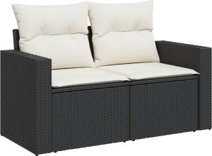 vidaXL Sofa ogrodowa z poduszkami, 2-osobowa, czarna, polirattan Lumarko! 1