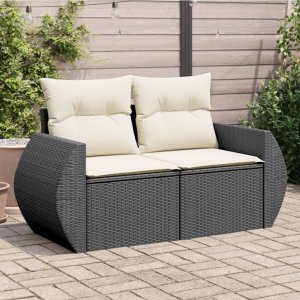 vidaXL Sofa ogrodowa z poduszkami, 2-osobowa, czarna, polirattan Lumarko! 1