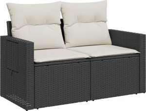 vidaXL Sofa ogrodowa z poduszkami, 2-osobowa, czarna, polirattan 4