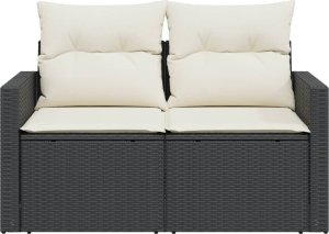 vidaXL Sofa ogrodowa z poduszkami, 2-osobowa, czarna, polirattan 5