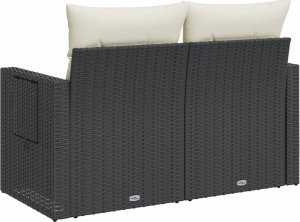 vidaXL Sofa ogrodowa z poduszkami, 2-osobowa, czarna, polirattan 7
