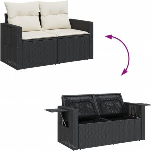 vidaXL Sofa ogrodowa z poduszkami, 2-osobowa, czarna, polirattan 8