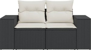 vidaXL Sofa ogrodowa z poduszkami, 2-osobowa, czarna, polirattan 4