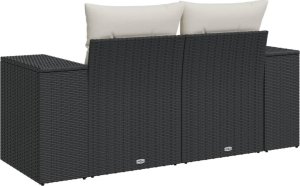 vidaXL Sofa ogrodowa z poduszkami, 2-osobowa, czarna, polirattan 6