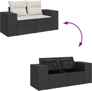vidaXL Sofa ogrodowa z poduszkami, 2-osobowa, czarna, polirattan 7