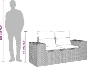 vidaXL Sofa ogrodowa z poduszkami, 2-osobowa, czarna, polirattan 10
