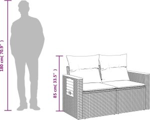 vidaXL Sofa ogrodowa z poduszkami, 2-osobowa, czarna, polirattan 12