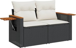 vidaXL Sofa ogrodowa z poduszkami, 2-osobowa, czarna, polirattan 2