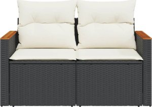 vidaXL Sofa ogrodowa z poduszkami, 2-osobowa, czarna, polirattan 5