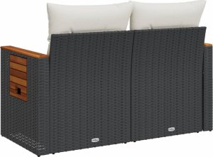 vidaXL Sofa ogrodowa z poduszkami, 2-osobowa, czarna, polirattan 7