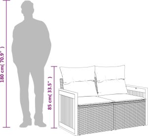 vidaXL Sofa ogrodowa z poduszkami, 2-osobowa, szara, polirattan 8