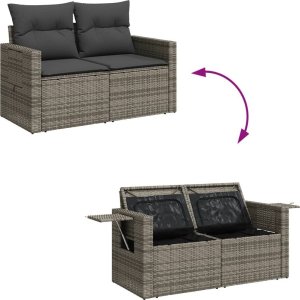 vidaXL Sofa ogrodowa z poduszkami, 2-osobowa, szara, polirattan 11