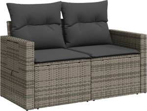 vidaXL Sofa ogrodowa z poduszkami, 2-osobowa, szara, polirattan 2