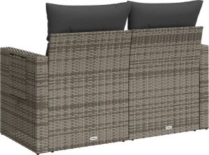 vidaXL Sofa ogrodowa z poduszkami, 2-osobowa, szara, polirattan 7