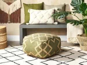 Beliani Puf z juty 50 x 50 cm zielono-beżowy GOPI 2