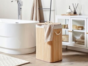 Beliani Kosz bambusowy z pokrywą jasne drewno KOMARI 2