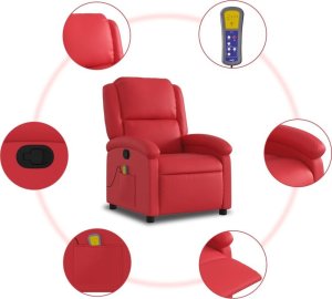 vidaXL Rozkładany fotel masujący, czerwony, sztuczna skóra 8