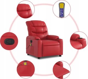 vidaXL Rozkładany fotel masujący, czerwony, sztuczna skóra 5