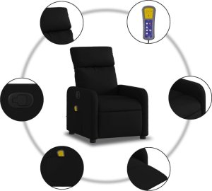 vidaXL Rozkładany fotel masujący, czarny, obity tkaniną 6