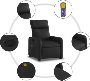 vidaXL Rozkładany fotel masujący, czarny, sztuczna skóra 6