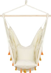 Beliani Fotel wiszący krzesło brazylijskie bawełniane beżowe VARENA 4