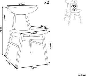 Beliani Zestaw 2 krzeseł do jadalni jasne drewno z szarym LYNN 9