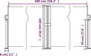 vidaXL Zwijana markiza boczna, czerwona, 100 x 600 cm 10