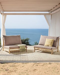 Beliani Zestaw 2 foteli bambusowych jasne drewno z beżowoszarym TODI 2