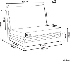 Beliani Zestaw 2 foteli bambusowych jasne drewno z białym TODI 9